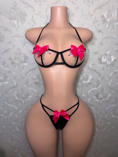 P Fairy Bows Bra and Thong 2 Piece Set