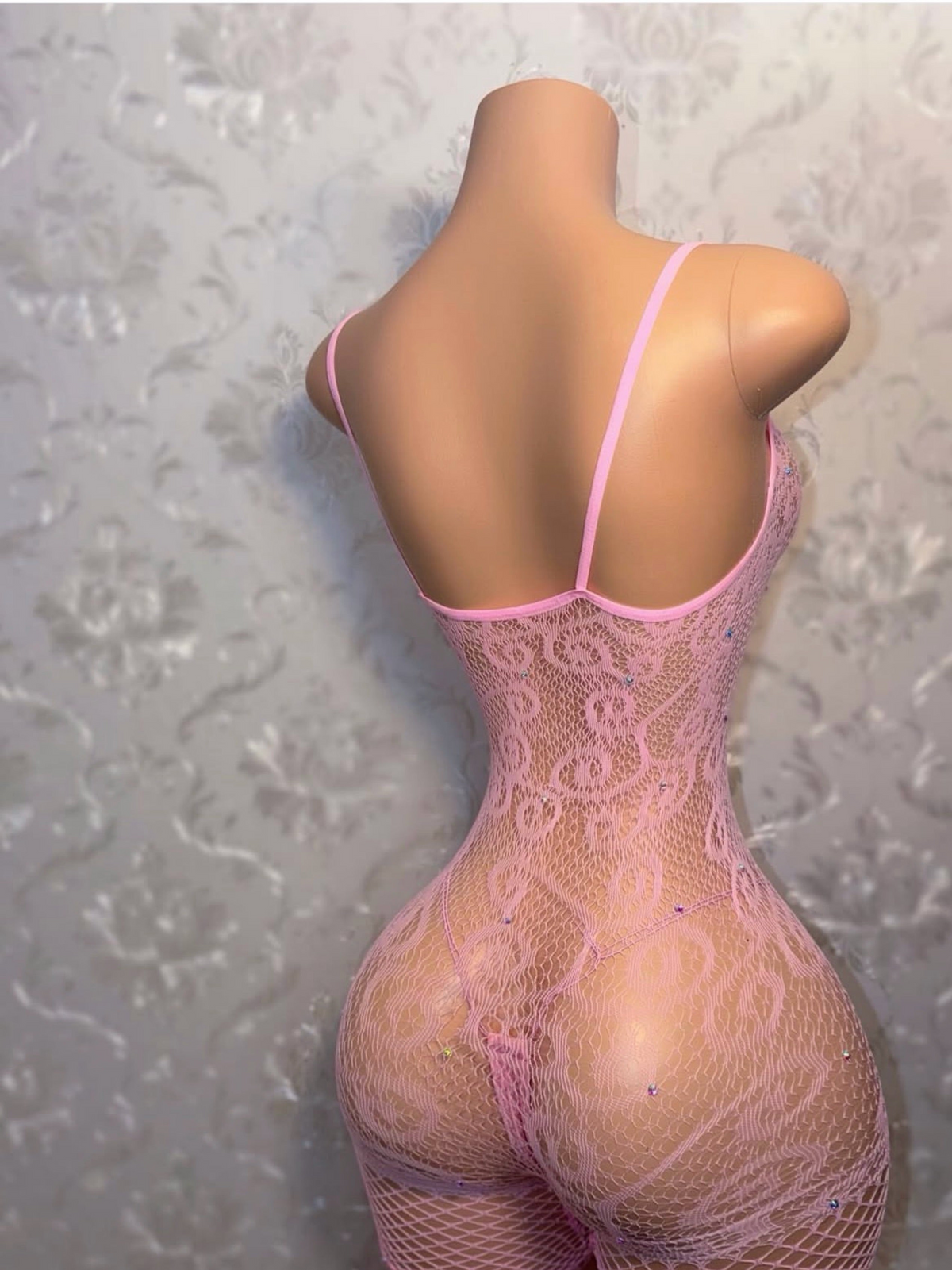 Babydoll Fishnet Bodystocking with Bow Fits XS-L