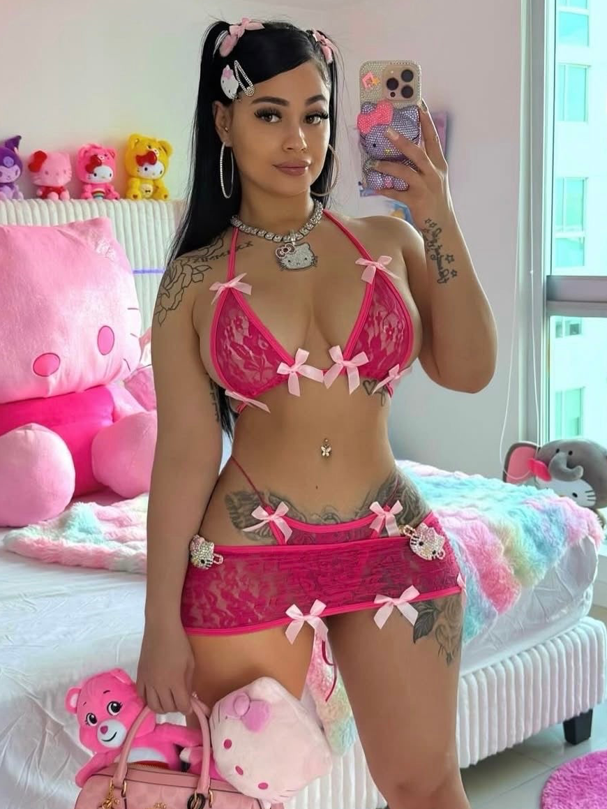Kawaii Barker Pink 3 Piece Floral Lace Skirt Set Fits XS-M