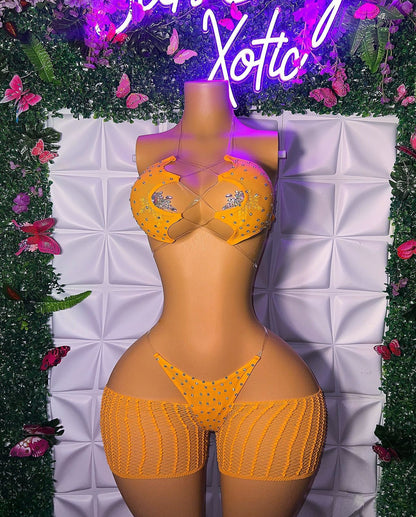 Riyah Diamond Studded Mesh Kini 3 Piece Set