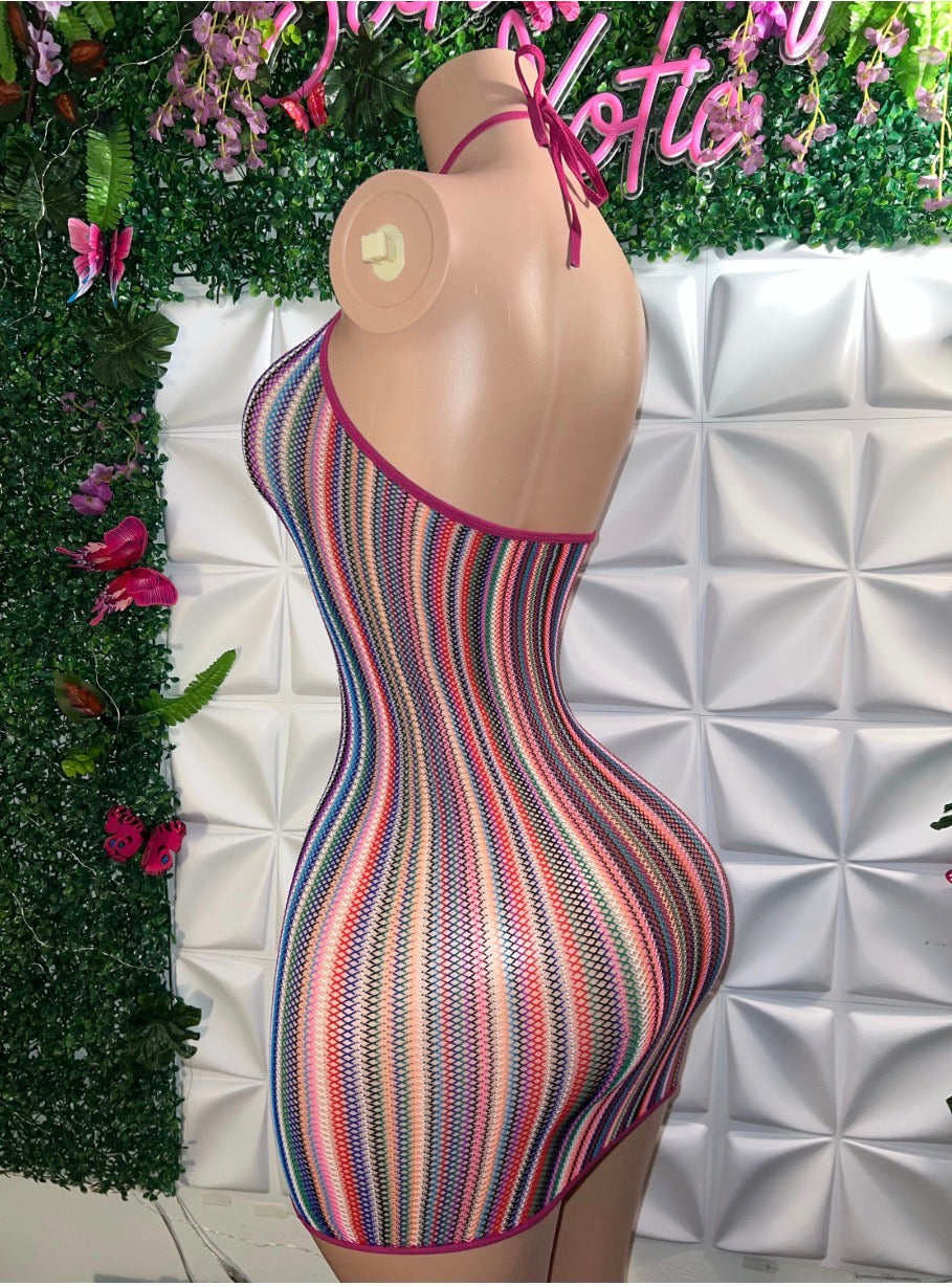 Onika Multicolor Fishnet Dress Fits S-XL