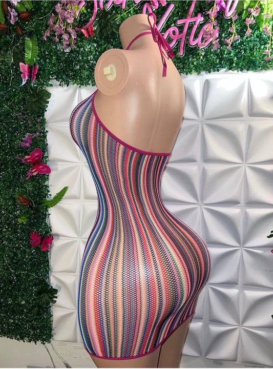 Onika Multicolor Fishnet Dress Fits S-XL