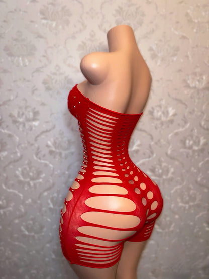 Monique Fishnet Slits Romper Fits S-XL