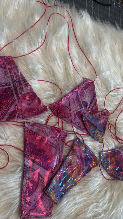 Holographic and Metallic Money Print Bikini