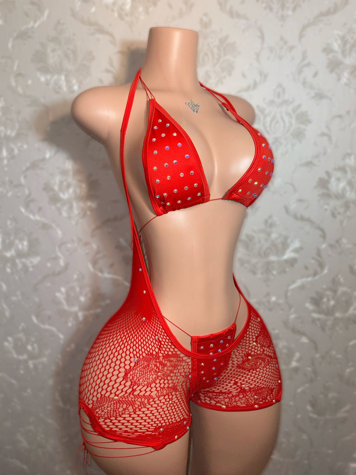 Plain Jane Stoned 3 Piece Bikini and Hammock Fishnet Overalls Set Fits XS-L