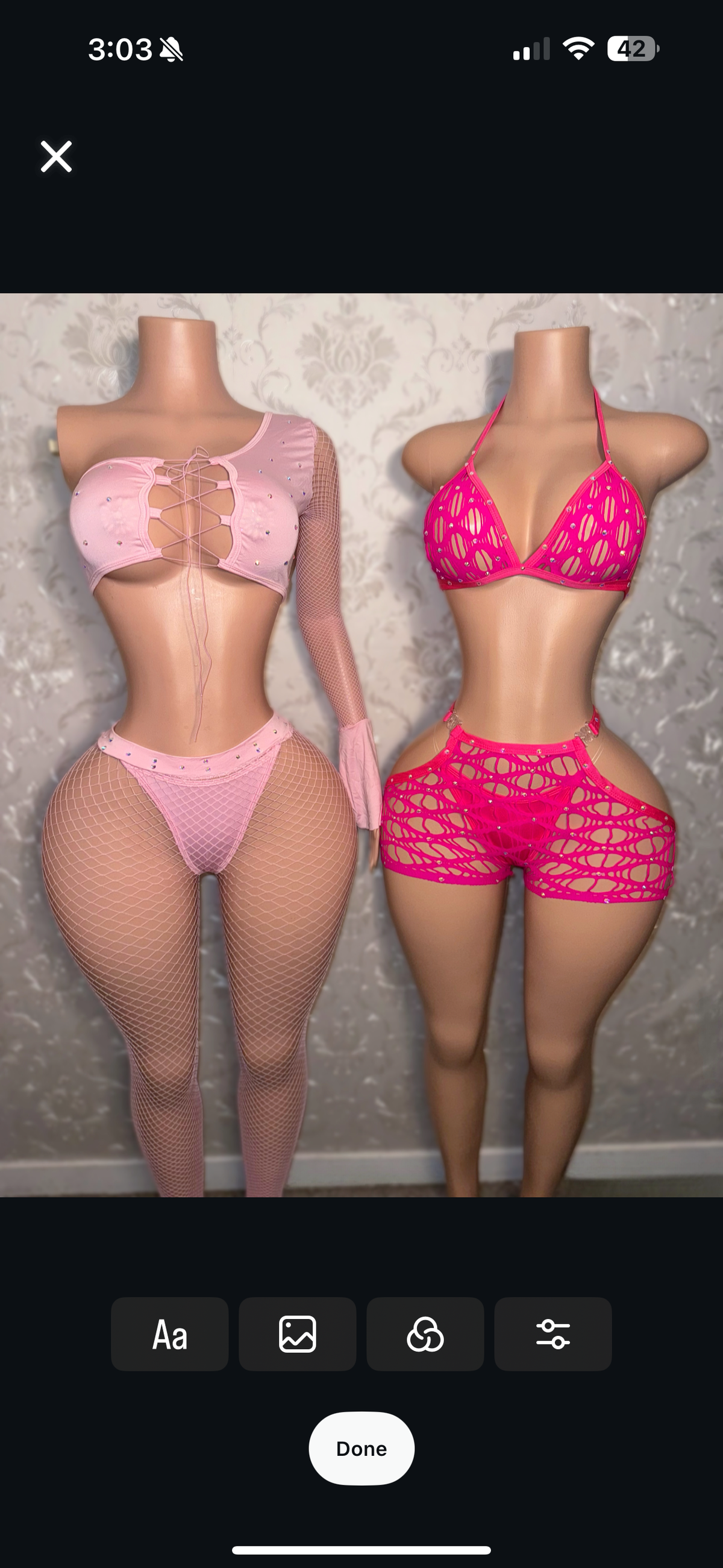 Innocence Asymmetrical Bell Sleeve Fishnet Pant Set Fits S-M