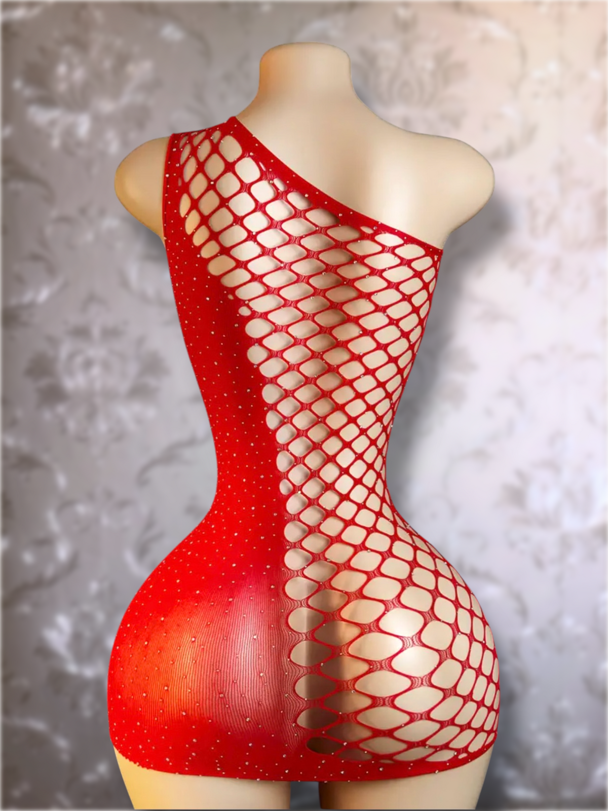 Holiday Bedazzled Dress Asymmetrical Fishnet Fits XS-M