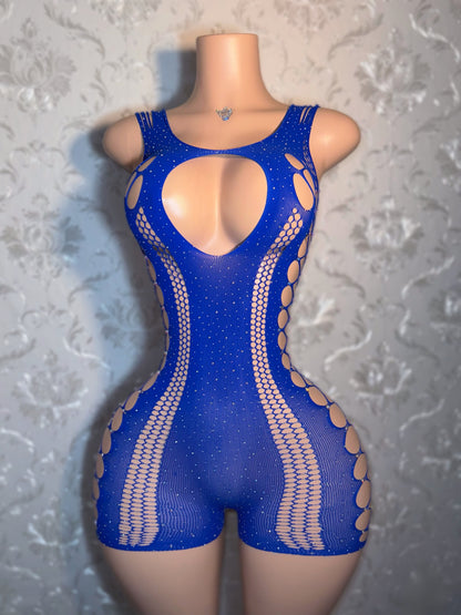Tracie + Large Stones Fishnet Romper Fits XS-XL