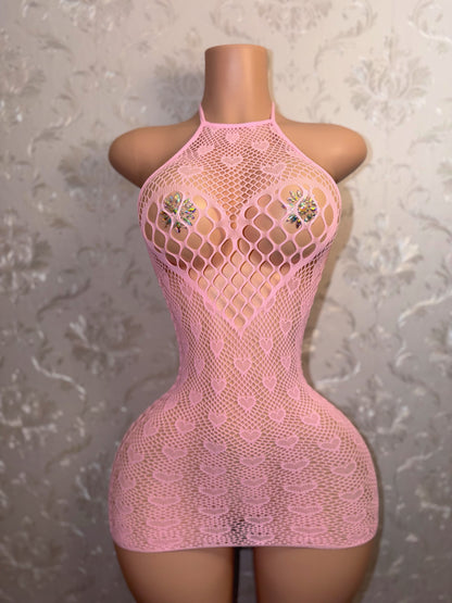 Odette Baby Pink Fishnet Dress Fits XS-L