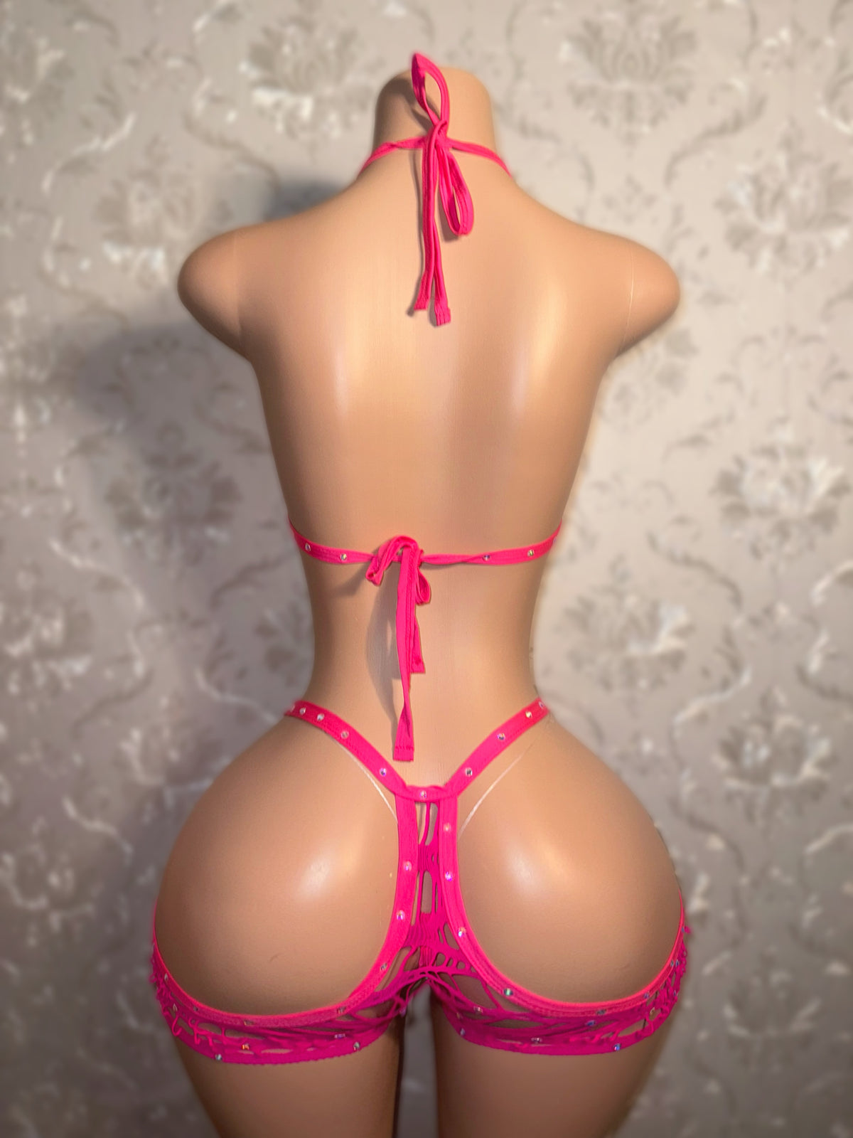 Desiree Rhinestone Fishnet Chaps Clasp Shorts Set Fits S-L