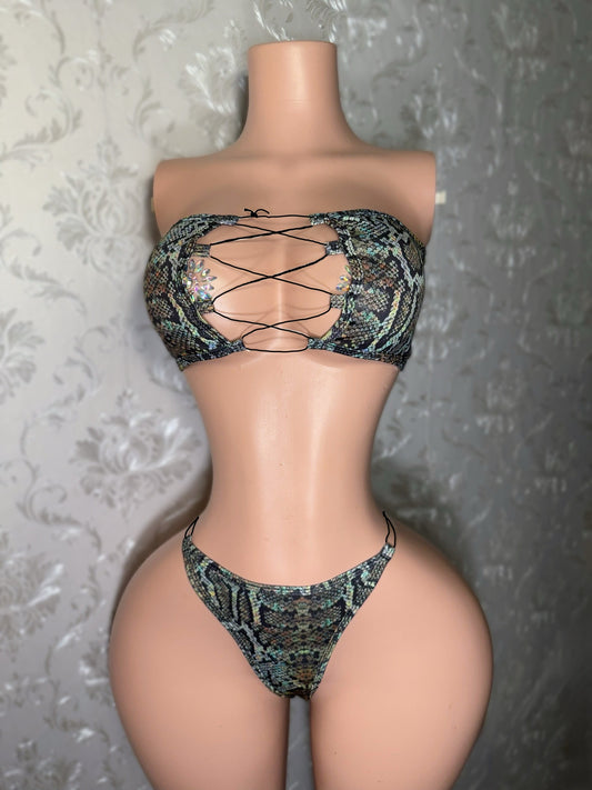 Calypso Bandeau Snakeskin 2 Piece On Black Cord