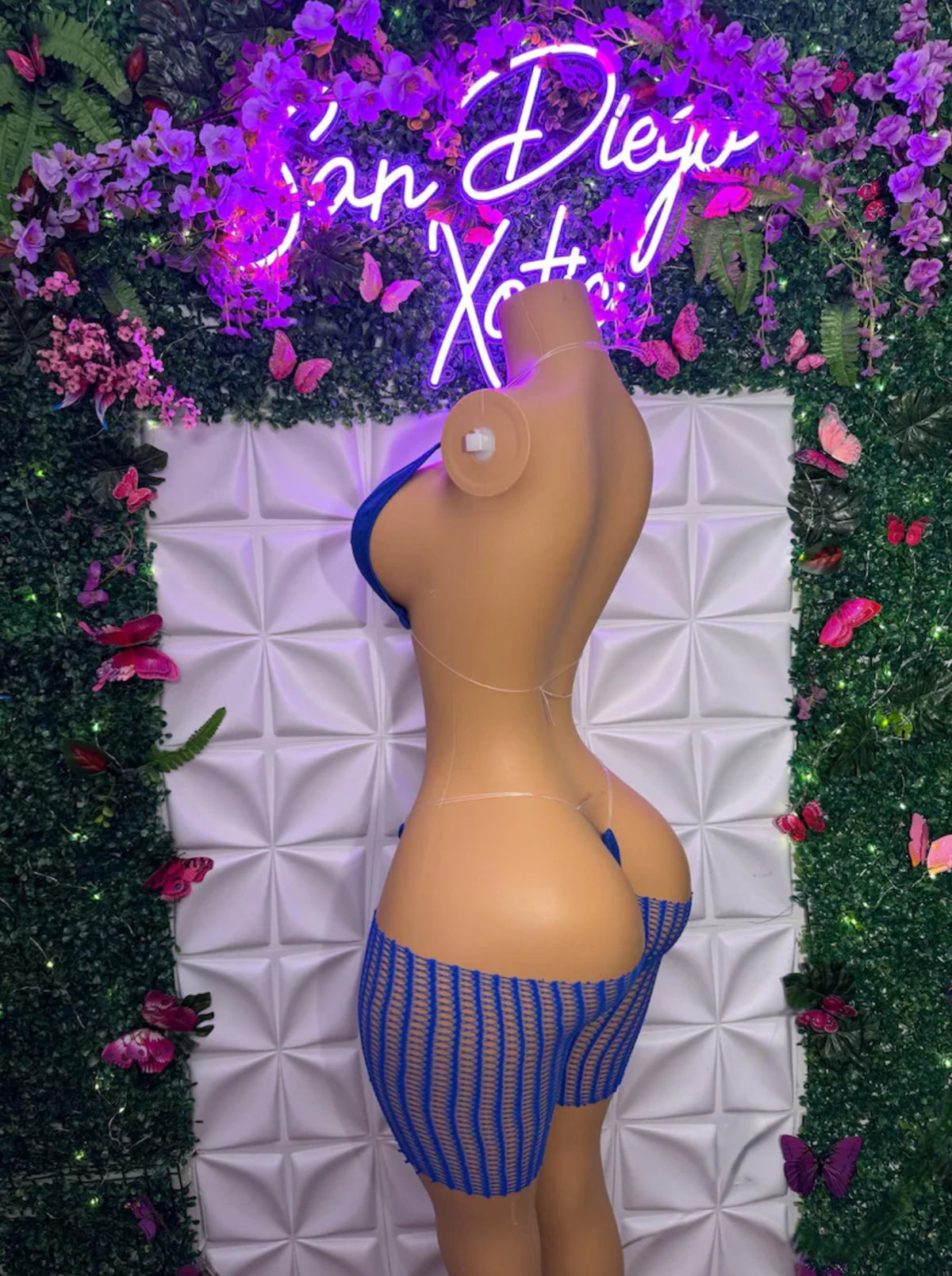 Chyna 3 Piece Set Triangle Bikini with Stones & Cut-Off Fishnets