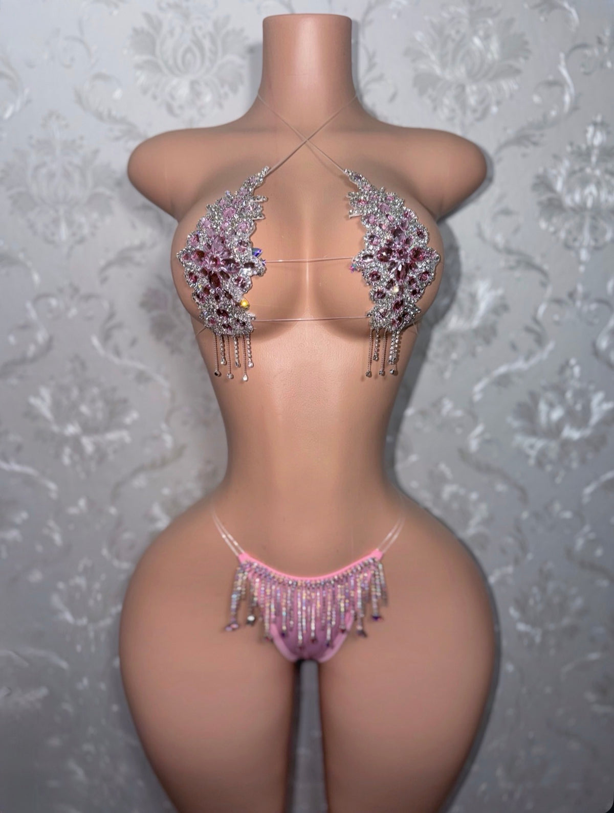 Baby Pink Dripping In Diamonds Crystal Bikini Birthday Set Upgraded Tassels