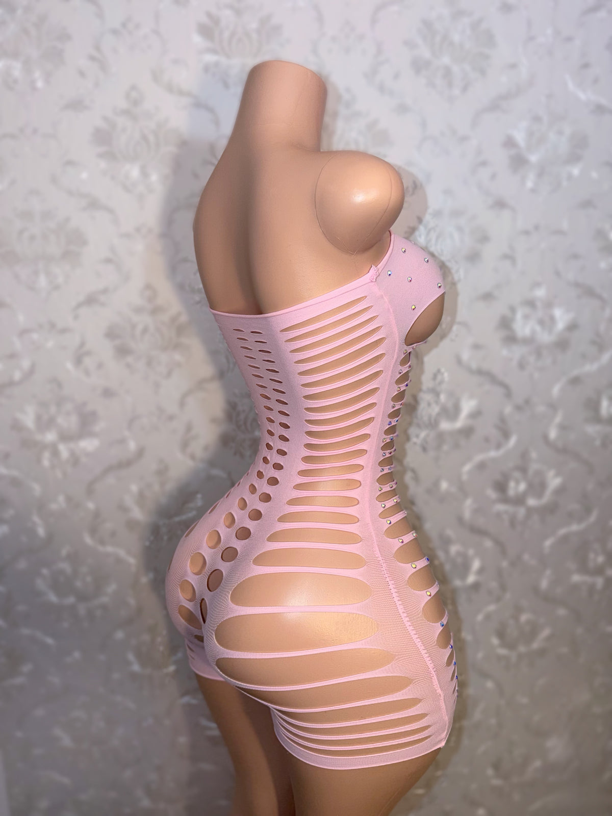 Monique Fishnet Slits Romper Fits S-XL
