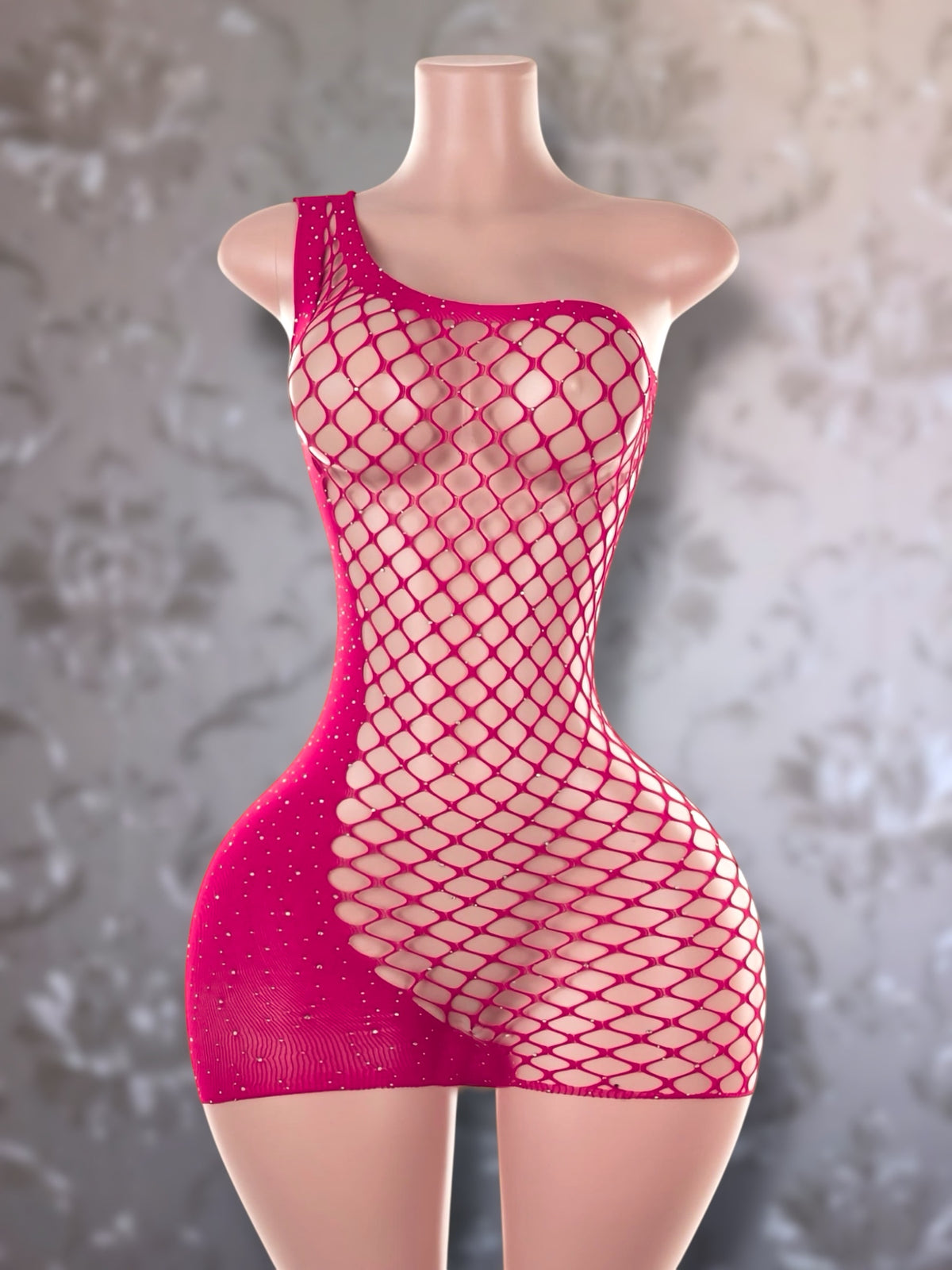 Holiday Bedazzled Dress Asymmetrical Fishnet Fits XS-M
