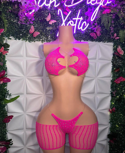 Riyah Diamond Studded Mesh Kini 3 Piece Set