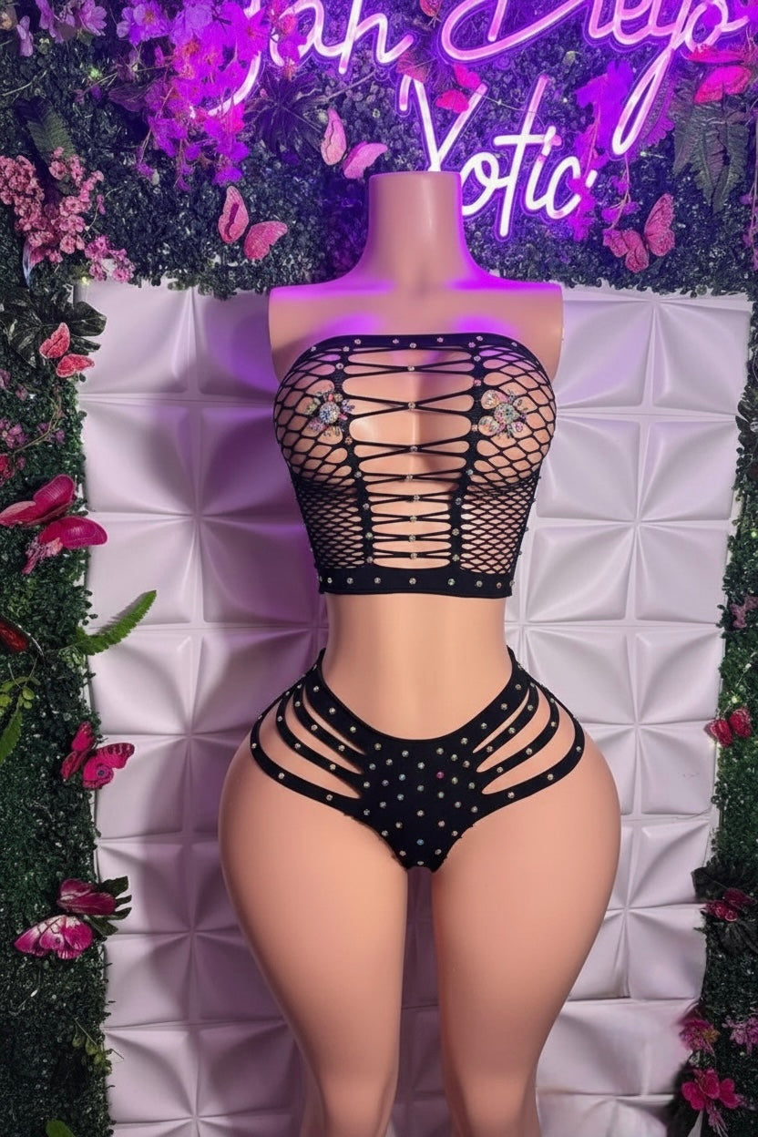 Natina 2 Piece Cheeky Fishnet Thong Set One Size Fits All