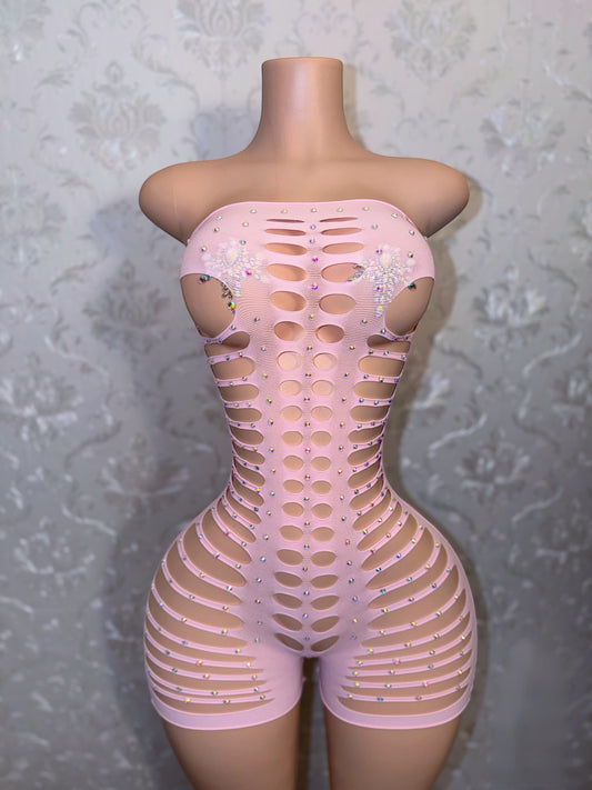 Monique Slit Fishnet Romper Fits XS-L