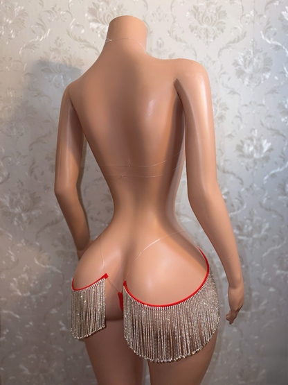Queen Of Diamonds Crystal Appliqué With Tassel Chaps Birthday Set In Red
