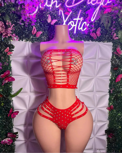Natina 2 Piece Cheeky Fishnet Thong Set One Size Fits All