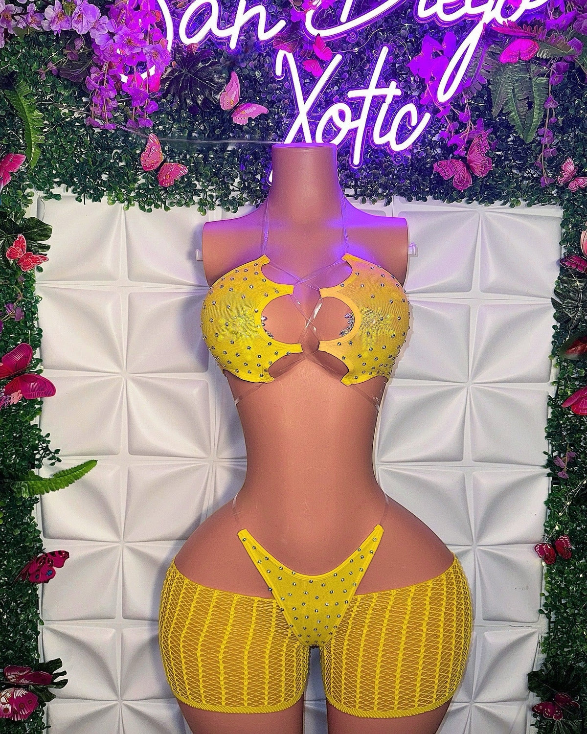 Riyah Diamond Studded Mesh Kini 3 Piece Set