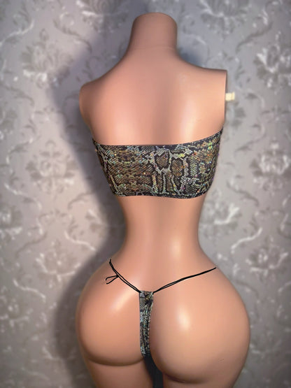 Calypso Bandeau Snakeskin 2 Piece On Black Cord