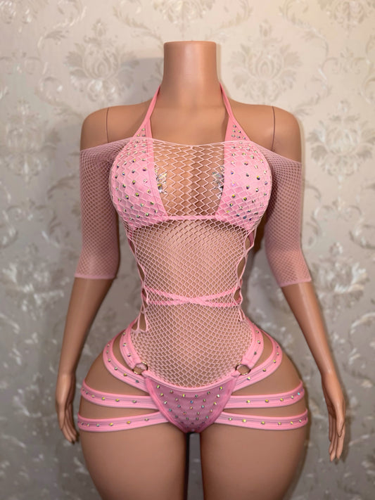 Georgia Peach + Teyana Fishnet Dress 3 Piece Set Fits XS-M