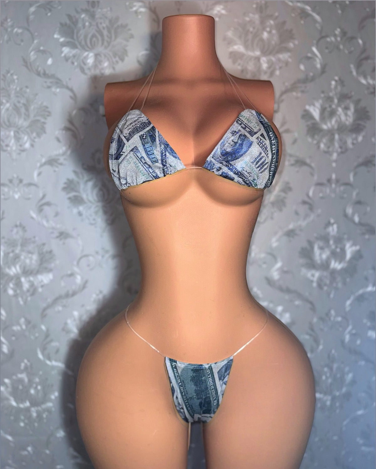 Money Print Bikini On Clear Cord