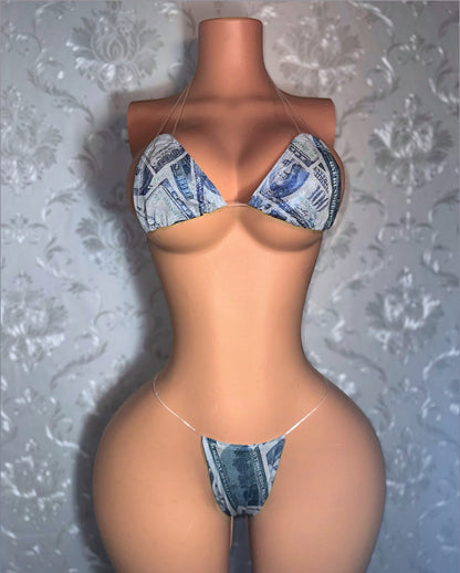 Money Print Bikini On Clear Cord