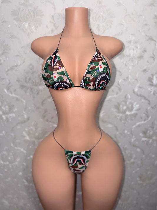 Jungle Doll Green Camo Bikini Fits XS-XL