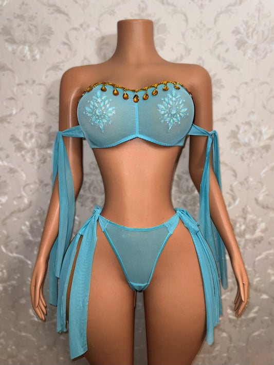 Arabian Princess Sheer Mesh 3 Piece Skirt Set