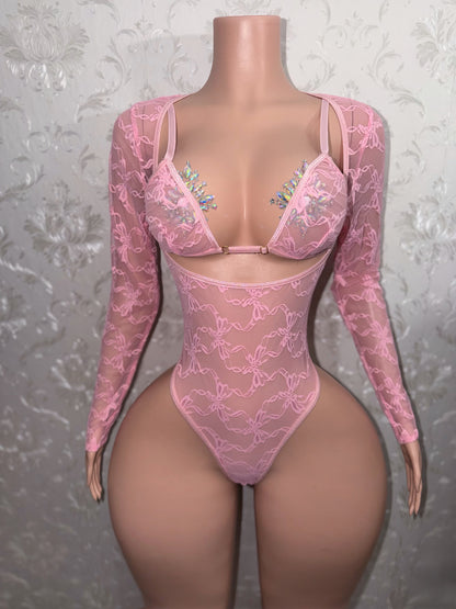 Kelly Sheer Lace Bodysuit 2 Piece Set