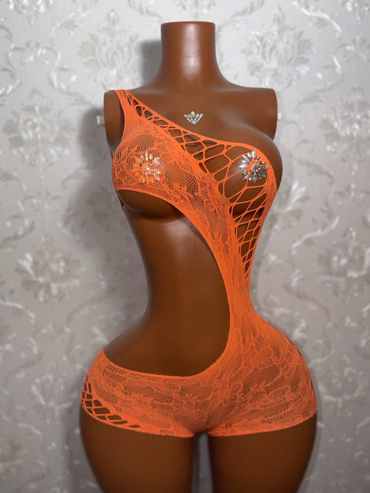 Lace Detail Cutout Fishnet Romper XS-XL